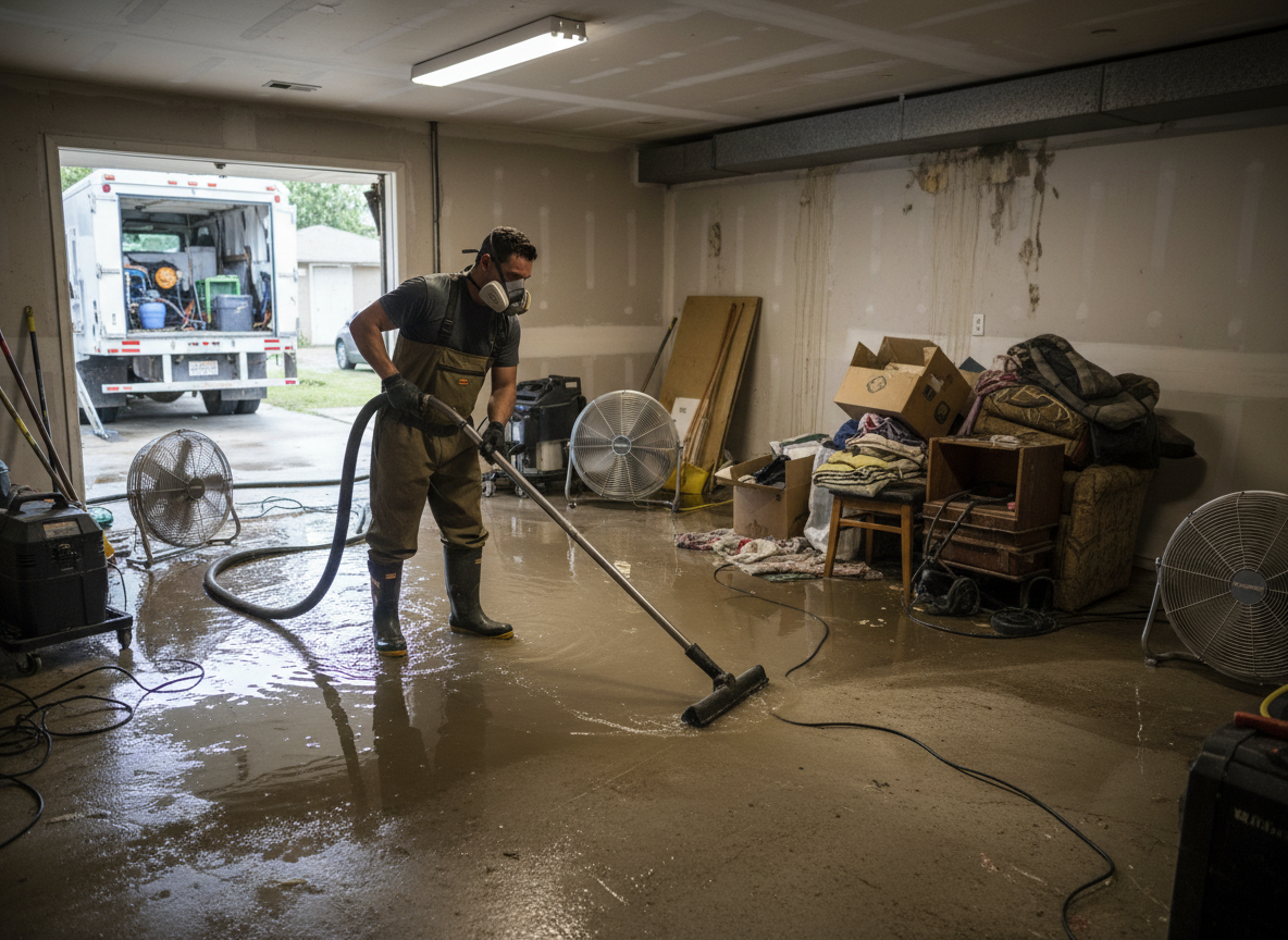 Basement flood cleanup in Sunland